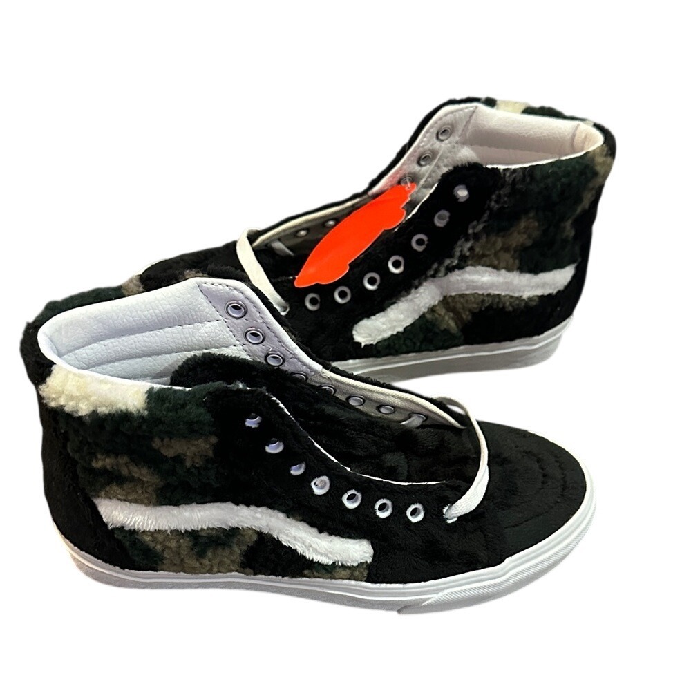 Vans Sk8-Hi Sherpa Camo sneaker in black with a fleece texture